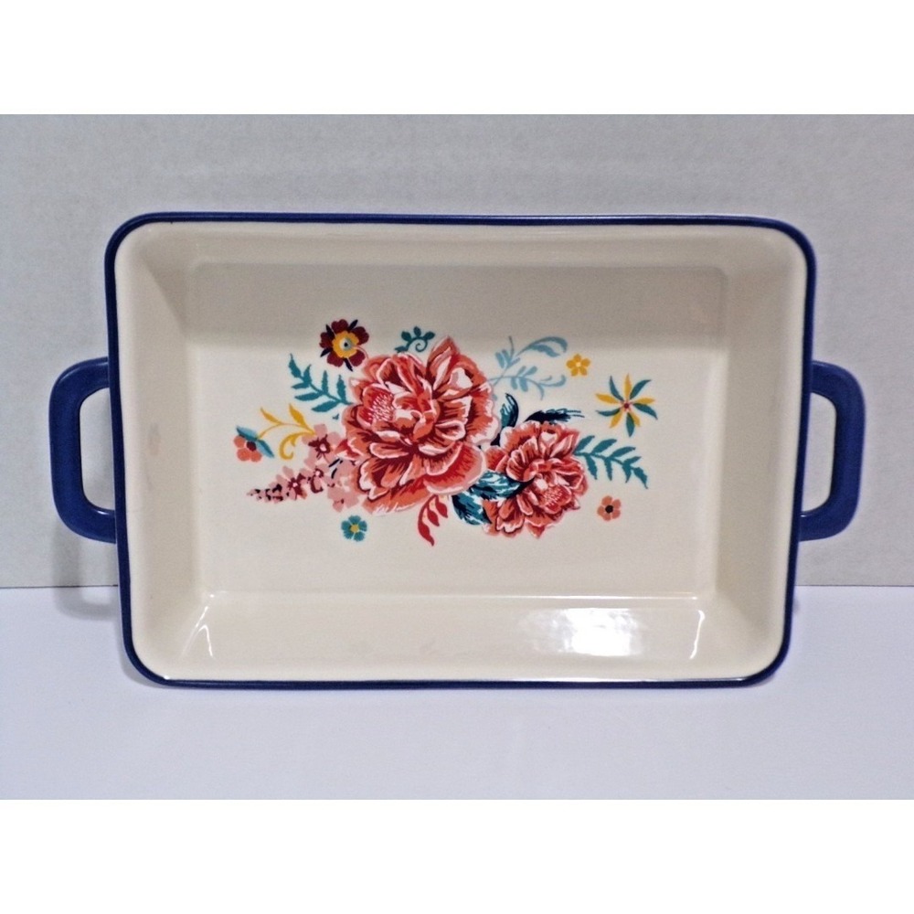 The Pioneer Woman Casserole Dish w/Lid Heritage Floral Stoneware & Acacia Wood